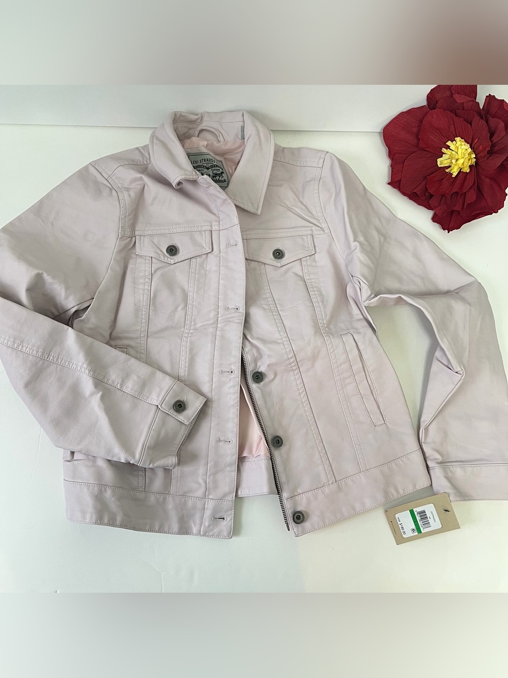 LEVI STRAUSS & Co Rose Ivory Faux Leather Moto Style Jacket - Size Large